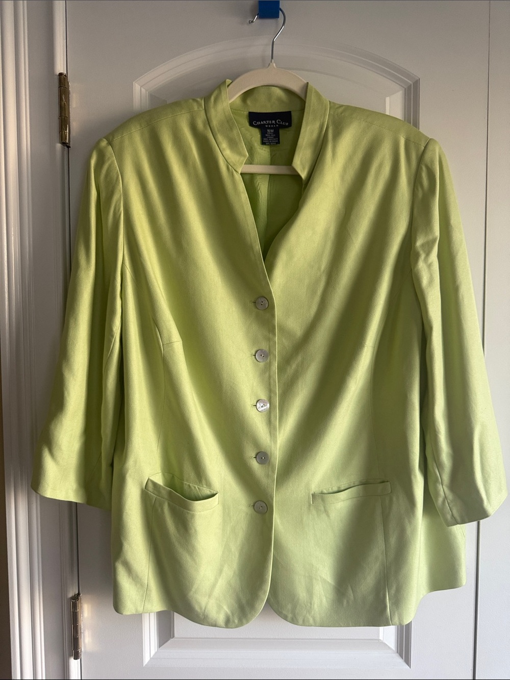 VTG Charter Club Lime Green Women's Silk Button-down Blazer Jacket, Pockets, 16W